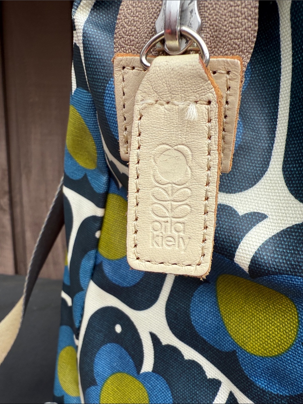 Orla Kiely Blue and Yellow Retro Floral Backpack Tote - Picture 10 of 15